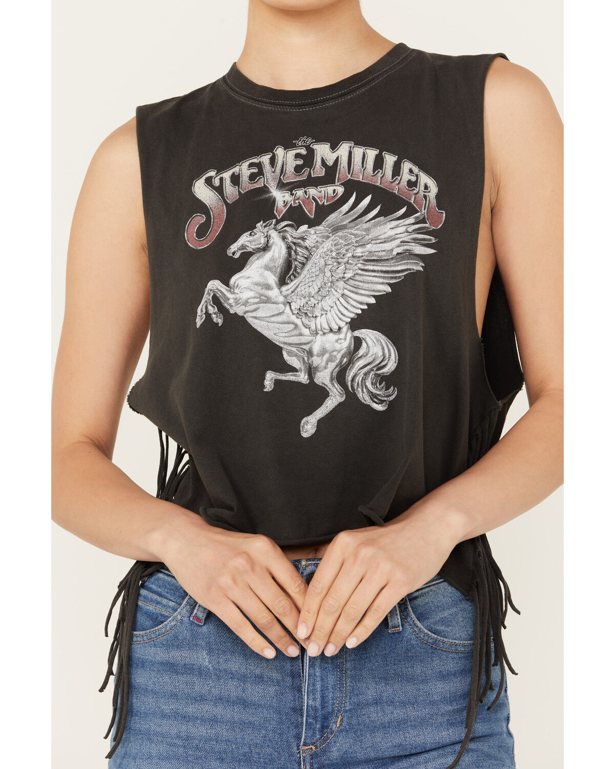 Image #3 - Goodie Two Sleeves Women's Steve Miller Band Fringe Sleeveless Graphic Tee, Black, hi-res