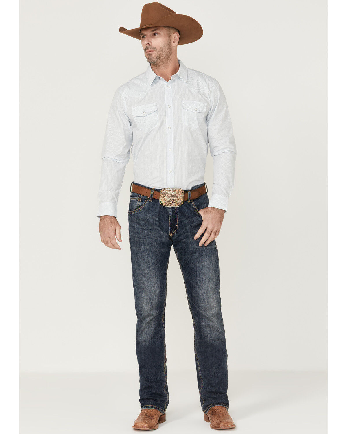 Image #2 - Gibson Men's Fine Vine Stripe Long Sleeve Snap Western Shirt, Cream, hi-res