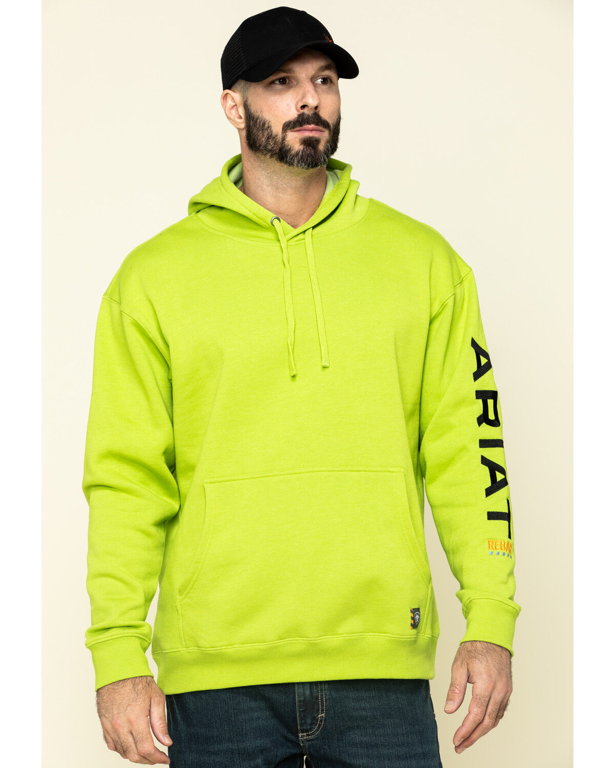 Image #1 - Ariat Men's Lime Heather Rebar Graphic Hooded Work Sweatshirt, Green, hi-res