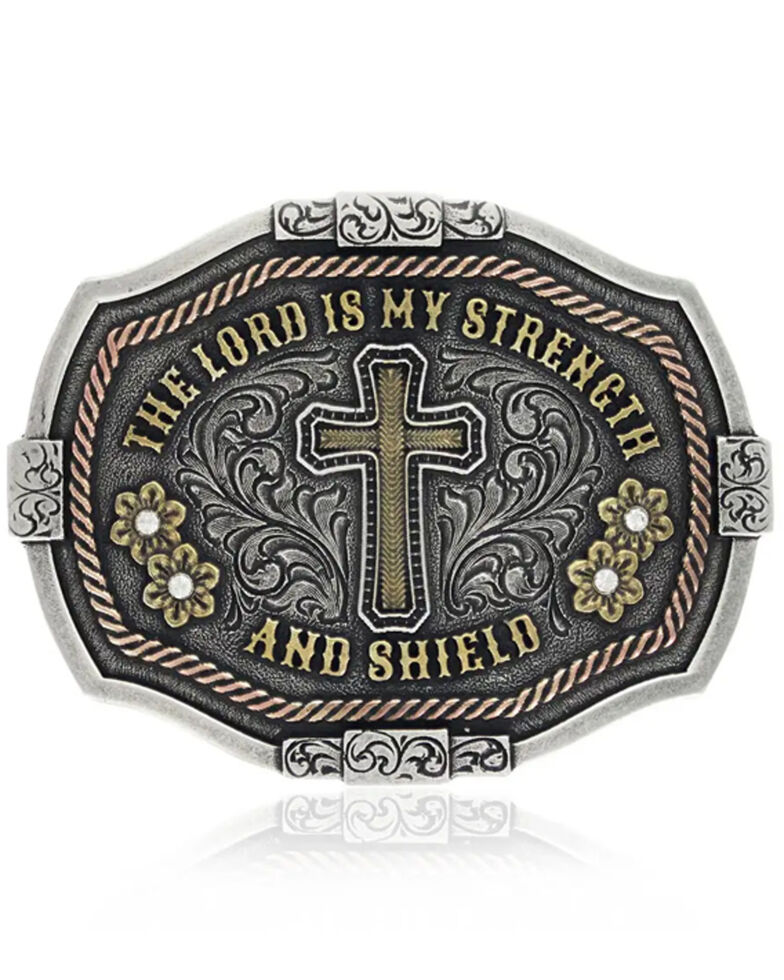 Montana Silversmiths Men's Strength And Shield Buckle, Bronze, hi-res