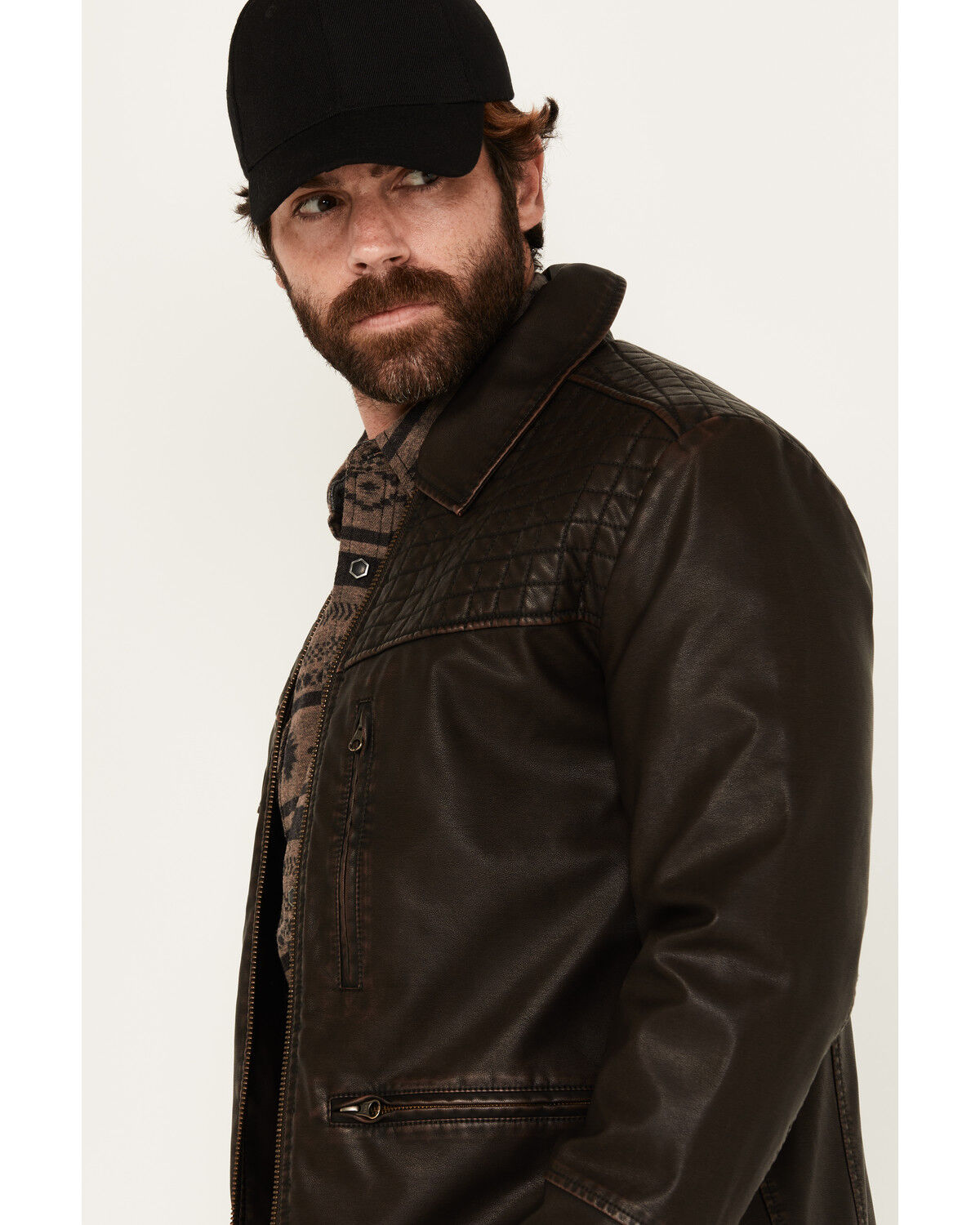 Image #2 - Moonshine Spirit Men's Outlaw Faux Leather Moto Biker Jacket, Dark Brown, hi-res