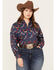 Image #1 - Ariat Women's Kirby Horseshoe Rose Print Long Sleeve Button Down Shirt - Plus, Navy, hi-res