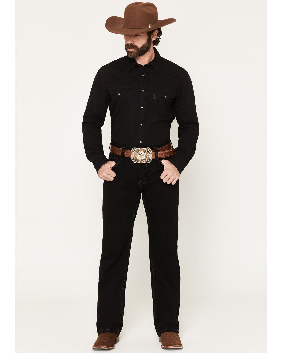 Rock & Roll Denim Men's Double Barrel Relaxed Straight Reflex Stretch Denim Jeans, Black, hi-res