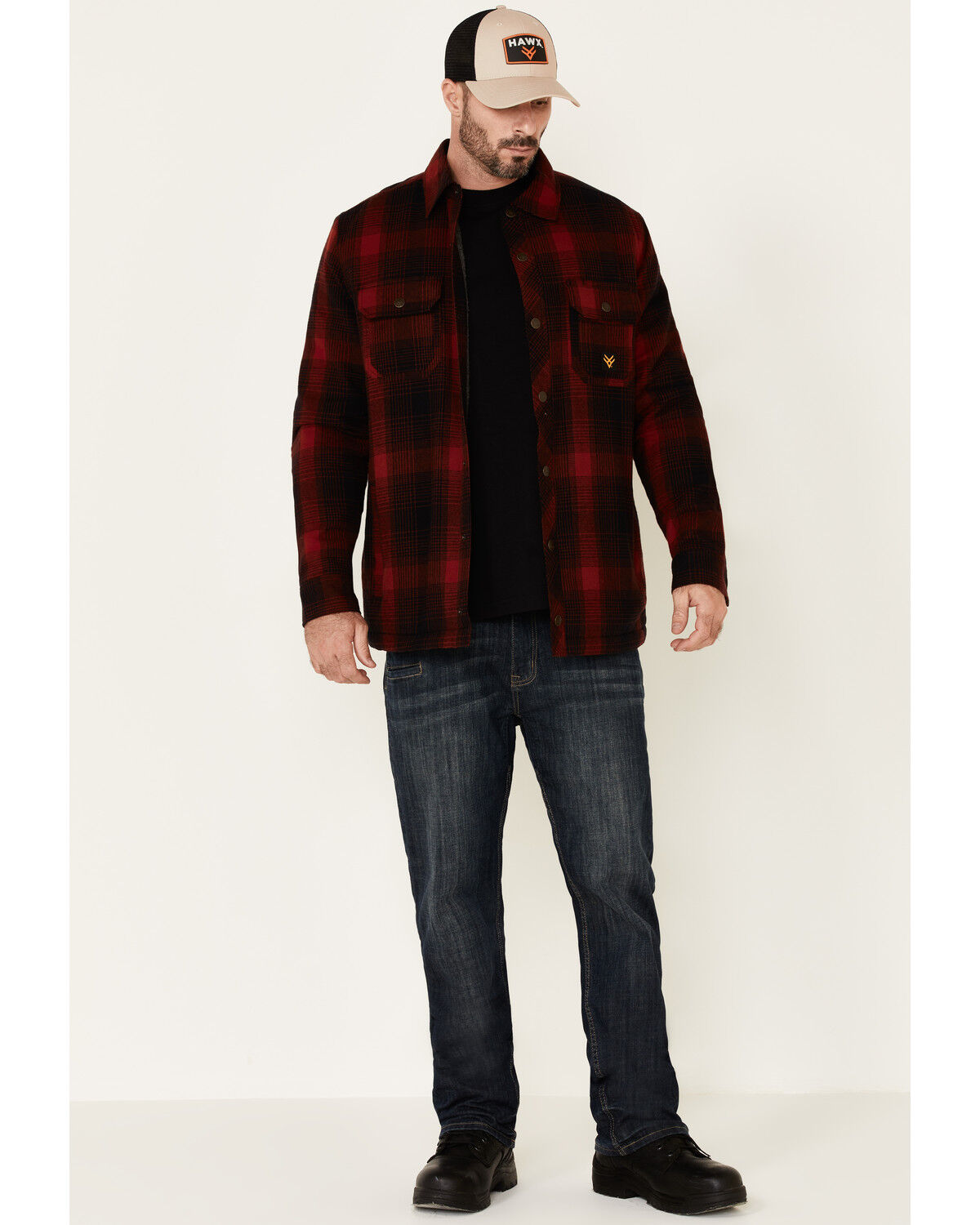 Image #1 - Hawx Men's Red Timberline Sherpa-Lined Flannel Work Shirt Jacket, , hi-res