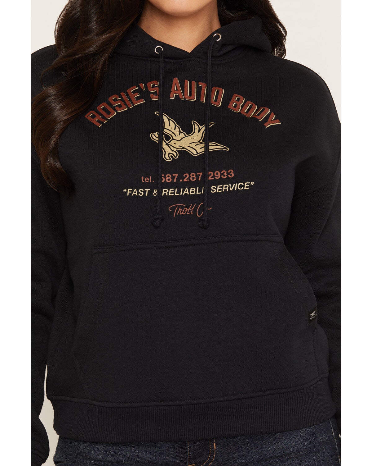Image #3 - Troll Co Women's Rosie's Auto Body Shop Graphic Hoodie, Black, hi-res