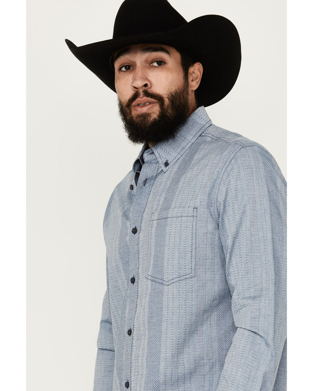 Image #2 - Cody James Men's Buckle Up Chambray Striped Button-Down Long Sleeve Stretch Western Shirt, Light Blue, hi-res