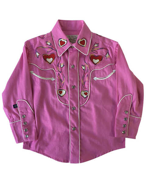 Rockmount Ranchwear Girls' Embroidered Hearts & Floral Pink Western Shirt, Pink, hi-res