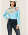 Ranch Dress'n Women's Floral Performance Long Sleeve Snap Rodeo Shirt, Blue, hi-res
