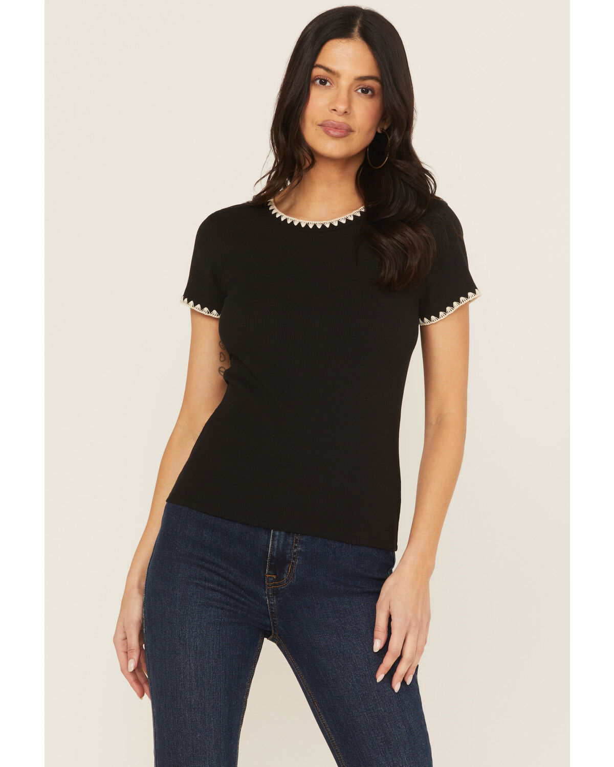 Image #1 - White Crow Women's Ribbed Whip Stitch Top, Black, hi-res