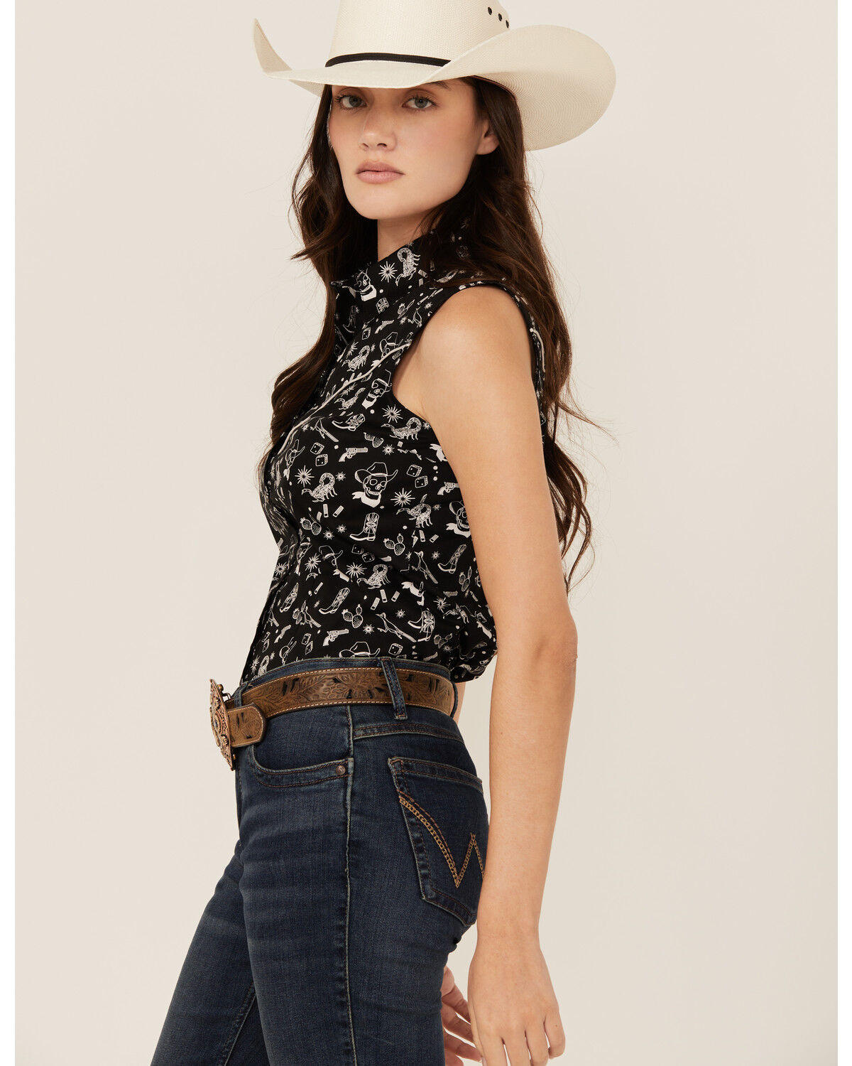 Image #2 - Rock & Roll Denim Women's Tattoo Print Sleeveless Snap Western Shirt, Black, hi-res