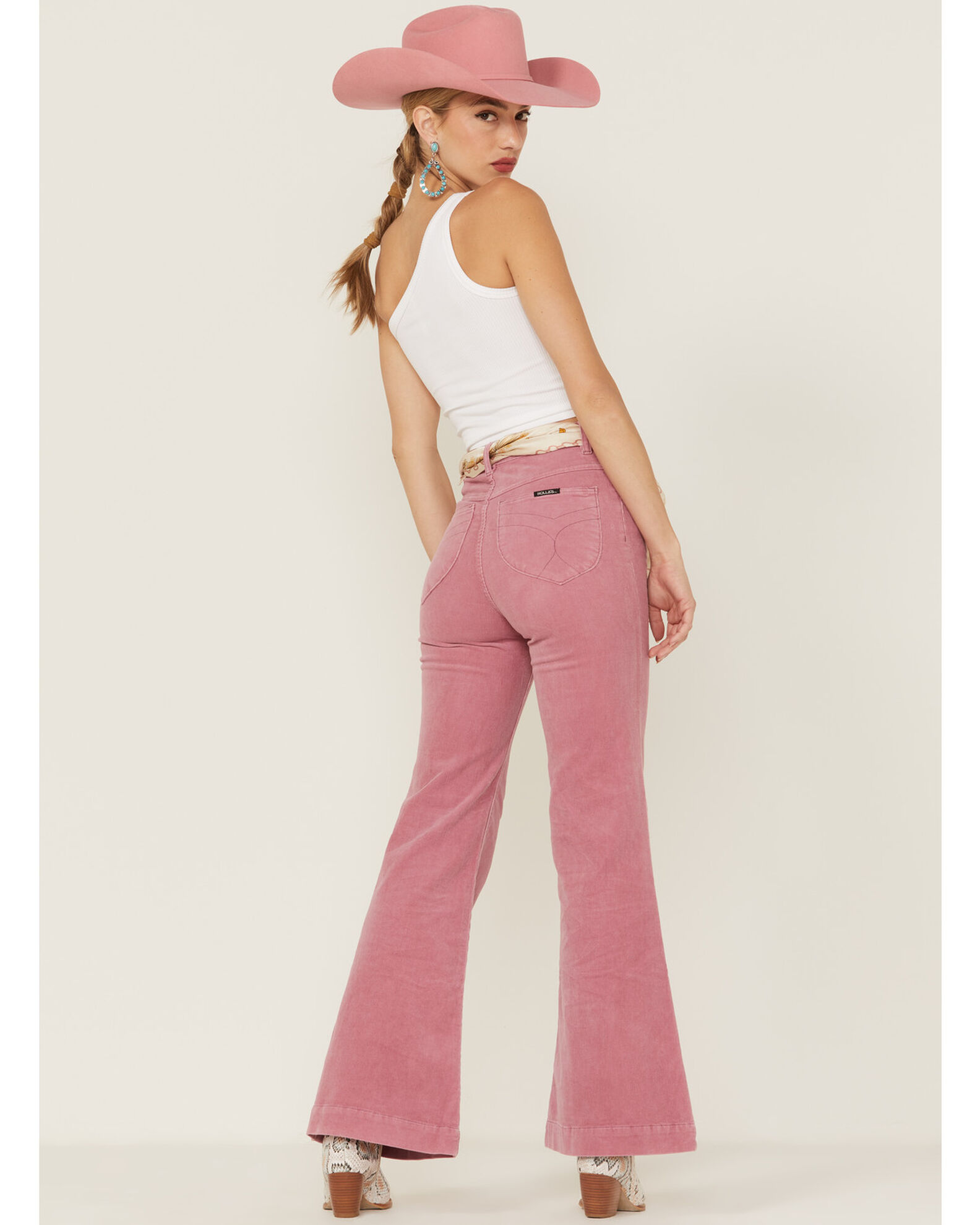 Pink corduroy flare pants sales