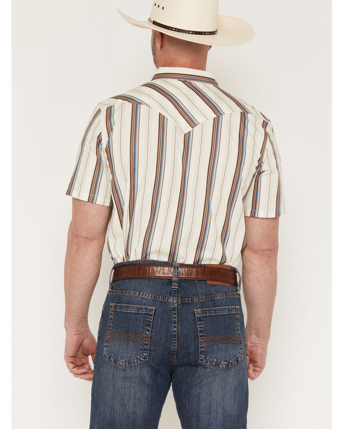 Image #4 - Cody James Men's Bootlegger Stripe Print Short Sleeve Snap Western Shirt, Cream, hi-res
