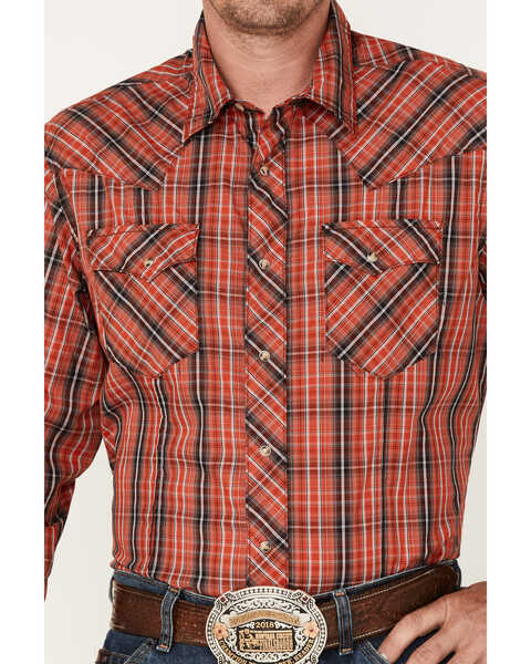 Image #3 - Wrangler Men's Plaid Long Sleeve Snap Western Shirt, Red, hi-res