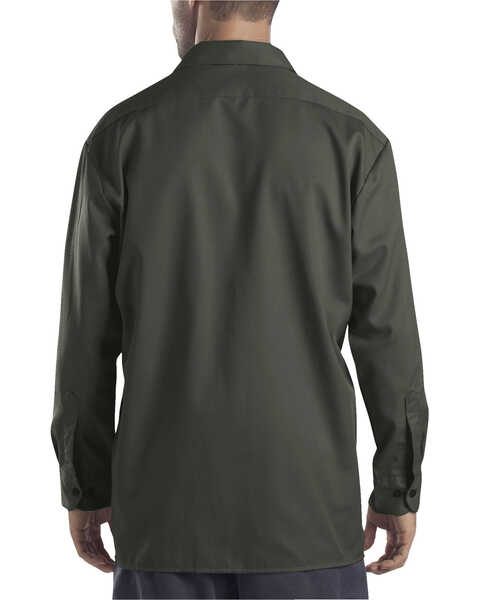 Image #2 - Dickies Men's Solid Twill Button Down Long Sleeve Work Shirt, Olive Green, hi-res