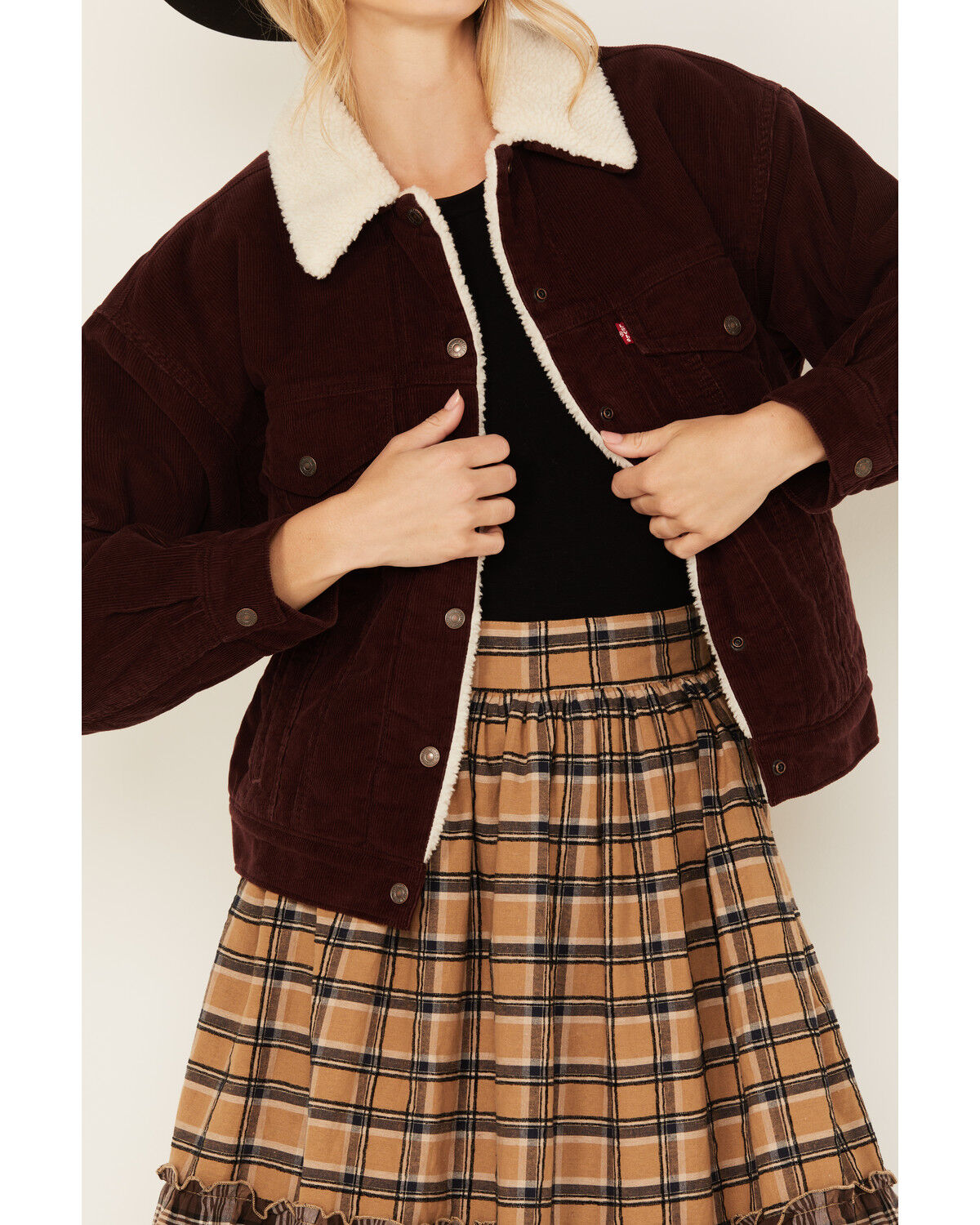 Image #3 - Levi's Women's 90's Corduroy Sherpa Trucker Jacket, Chocolate, hi-res
