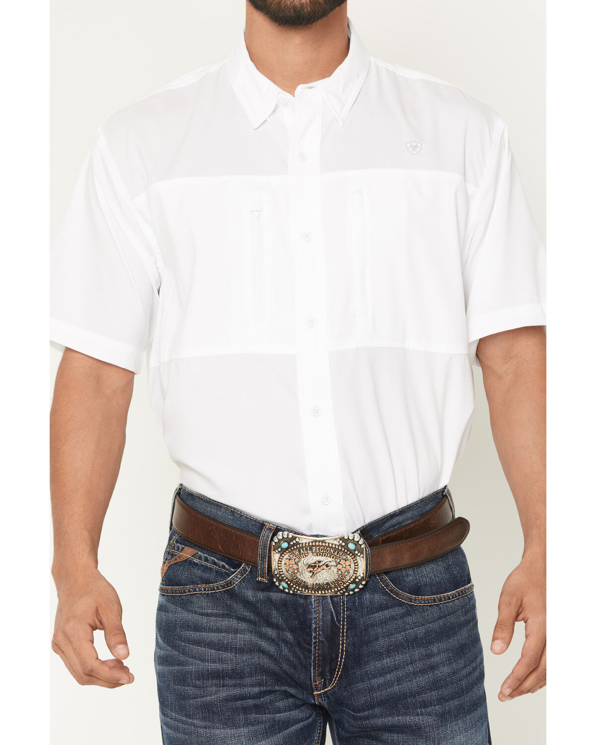 Image #3 - Ariat Men's VentTEK Solid Short Sleeve Button-Down Western Shirt, White, hi-res