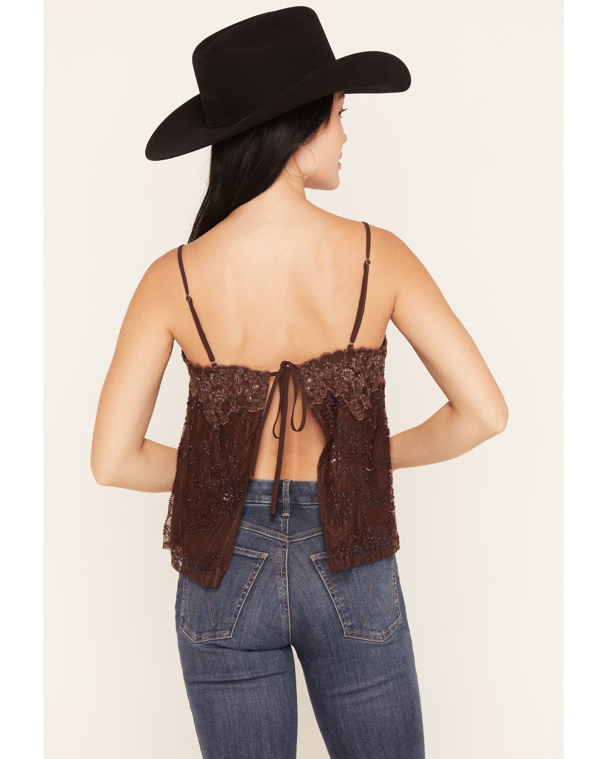 Image #4 - Miss Me Women's Sleeveless Floral Embellished Lace Cami, Burgundy, hi-res