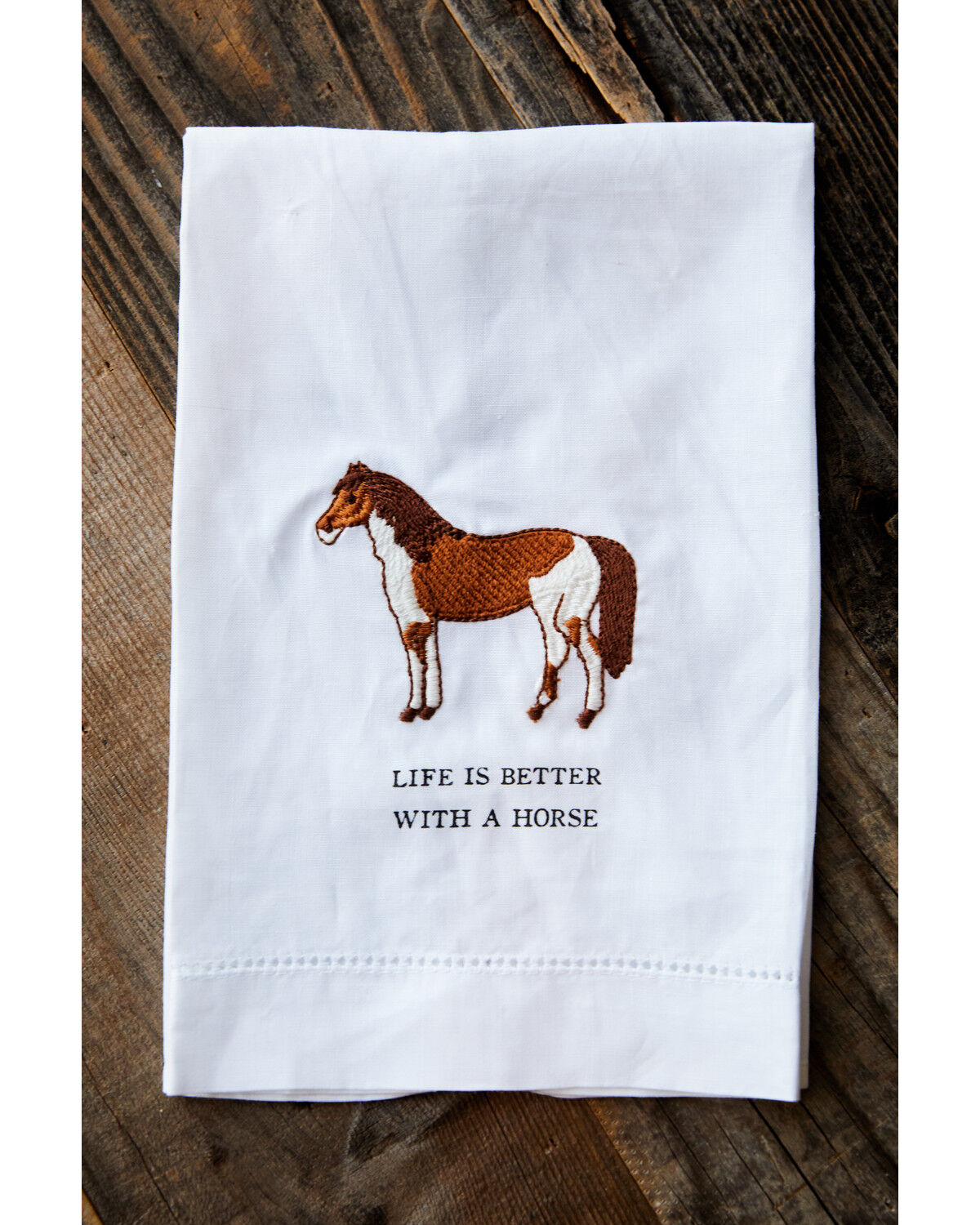 Image #1 - Mud Pie Life Horse Embroidered Hand Towel, White, hi-res