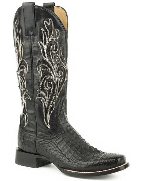 Stetson Women's Clarisa Exotic Caiman Belly Skin Boots - Square Toe , Black, hi-res