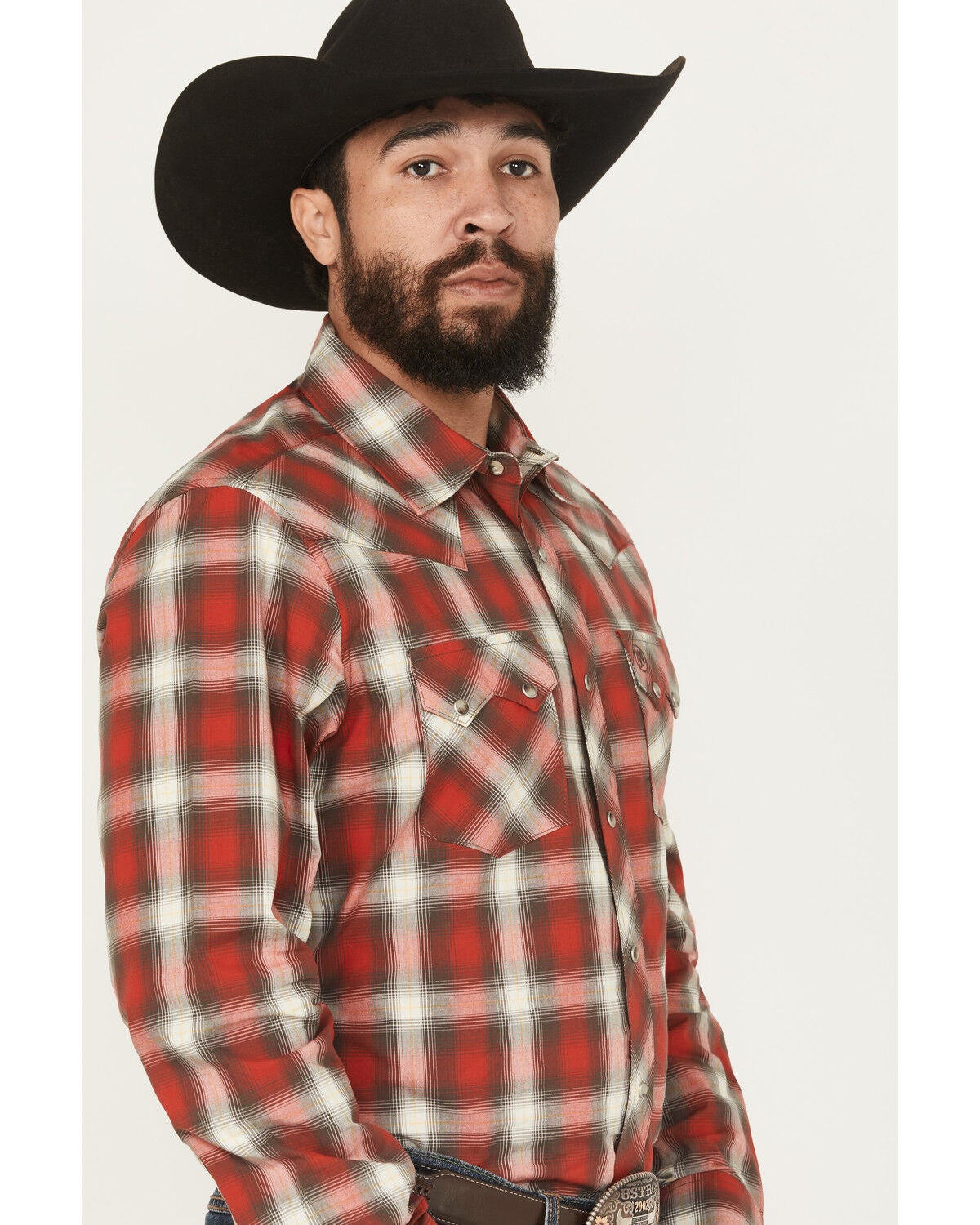 Image #2 - Wrangler Retro Men's Plaid Print Long Sleeve Snap Western Shirt, Red, hi-res