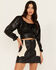 Image #1 - Beyond The Radar Women's Faux Leather Tie Back Crop Top, Black, hi-res