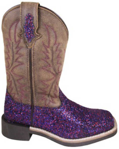 Image #1 - Smoky Mountain Little Girls' Ariel Glitter Western Boots - Broad Square Toe, Purple, hi-res
