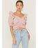 Image #1 - Beyond The Radar Women's Gingham Crop Cinch Detail Top, Blush, hi-res