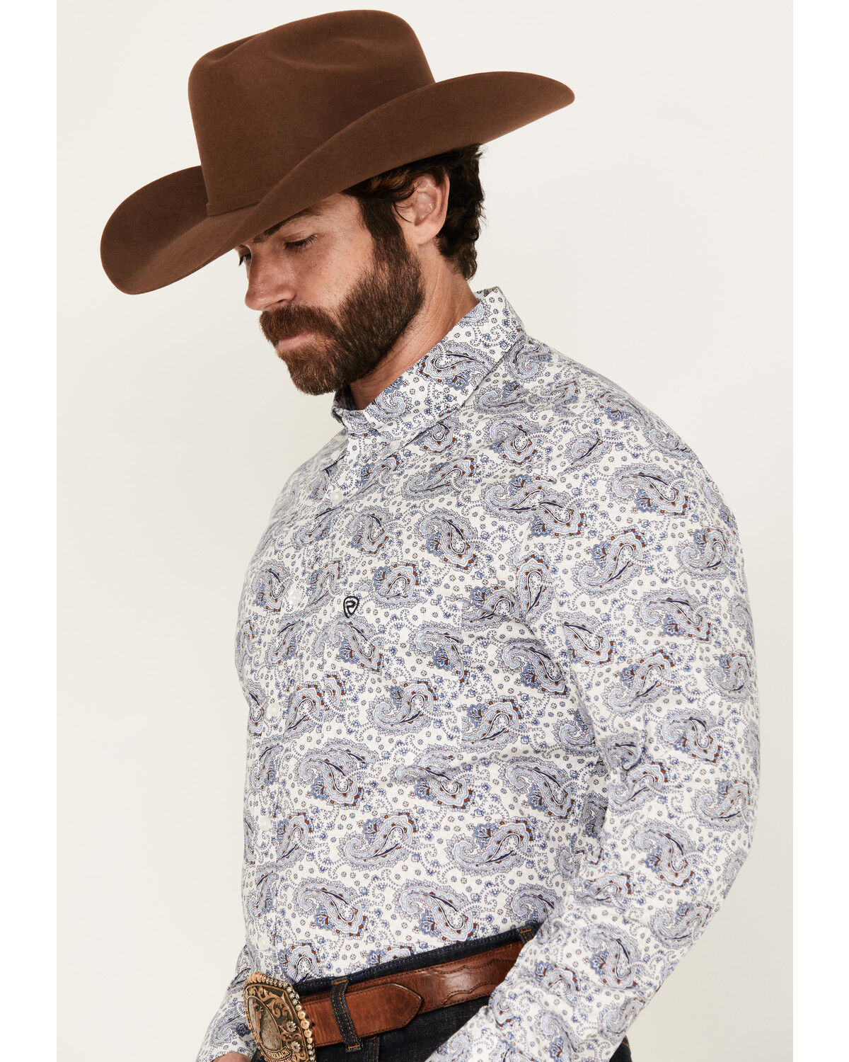 Image #2 - Rock & Roll Denim Men's Paisley Print Long Sleeve Button-Down Stretch Western Shirt, White, hi-res