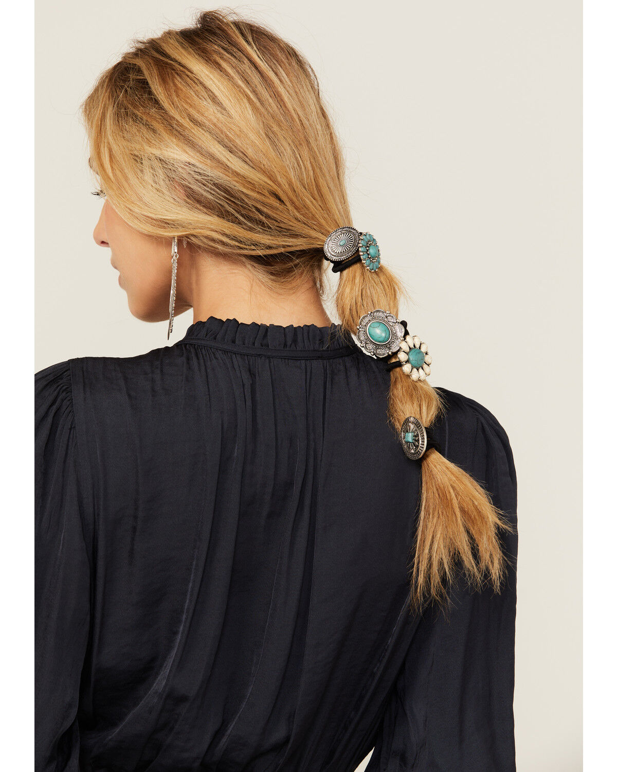 Image #1 - Shyanne Women's Concho Hair Tie Set - 5 Piece, Silver, hi-res