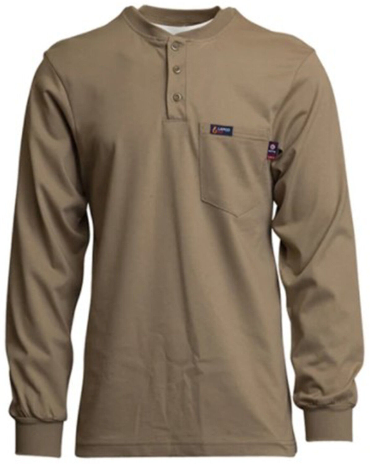 Image #1 - Lapco Men's FR Solid Long Sleeve Work Henley Shirt - Big, Beige/khaki, hi-res