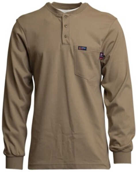 Lapco Men's FR Solid Khaki Long Sleeve Work Henley Shirt - Big , Beige/khaki, hi-res