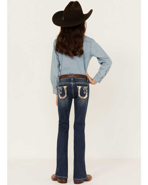 Shyanne Little Girls' Dark Wash Horse Embroidered Bootcut Jeans, Blue, hi-res