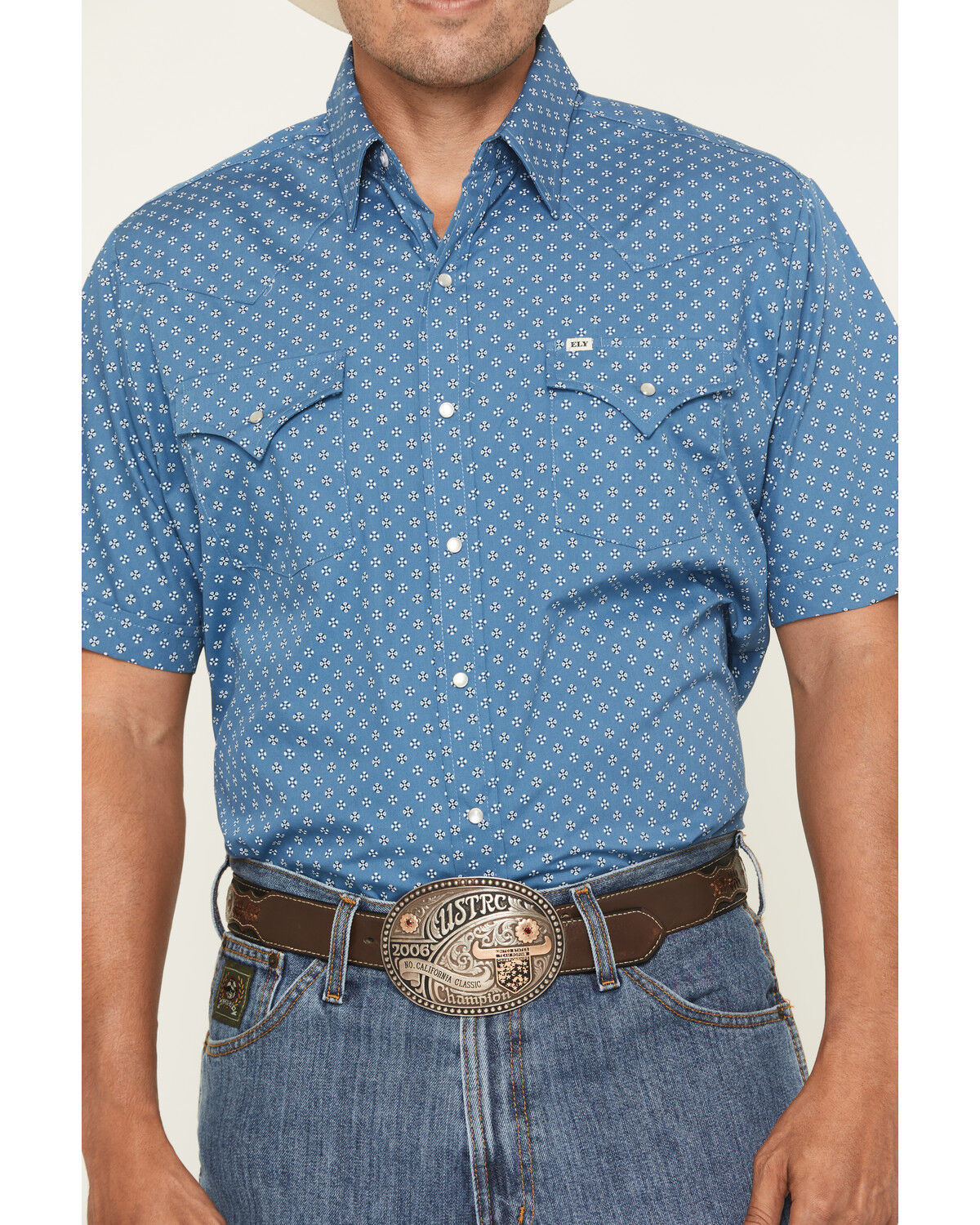 Image #3 - Ely Walker Men's Bandana Print Short Sleeve Pearl Snap Western Shirt, Blue, hi-res