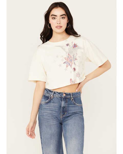Image #1 - Shyanne Women's Americana Eagle Star Cropped Short Sleeve Graphic Tee, Cream, hi-res