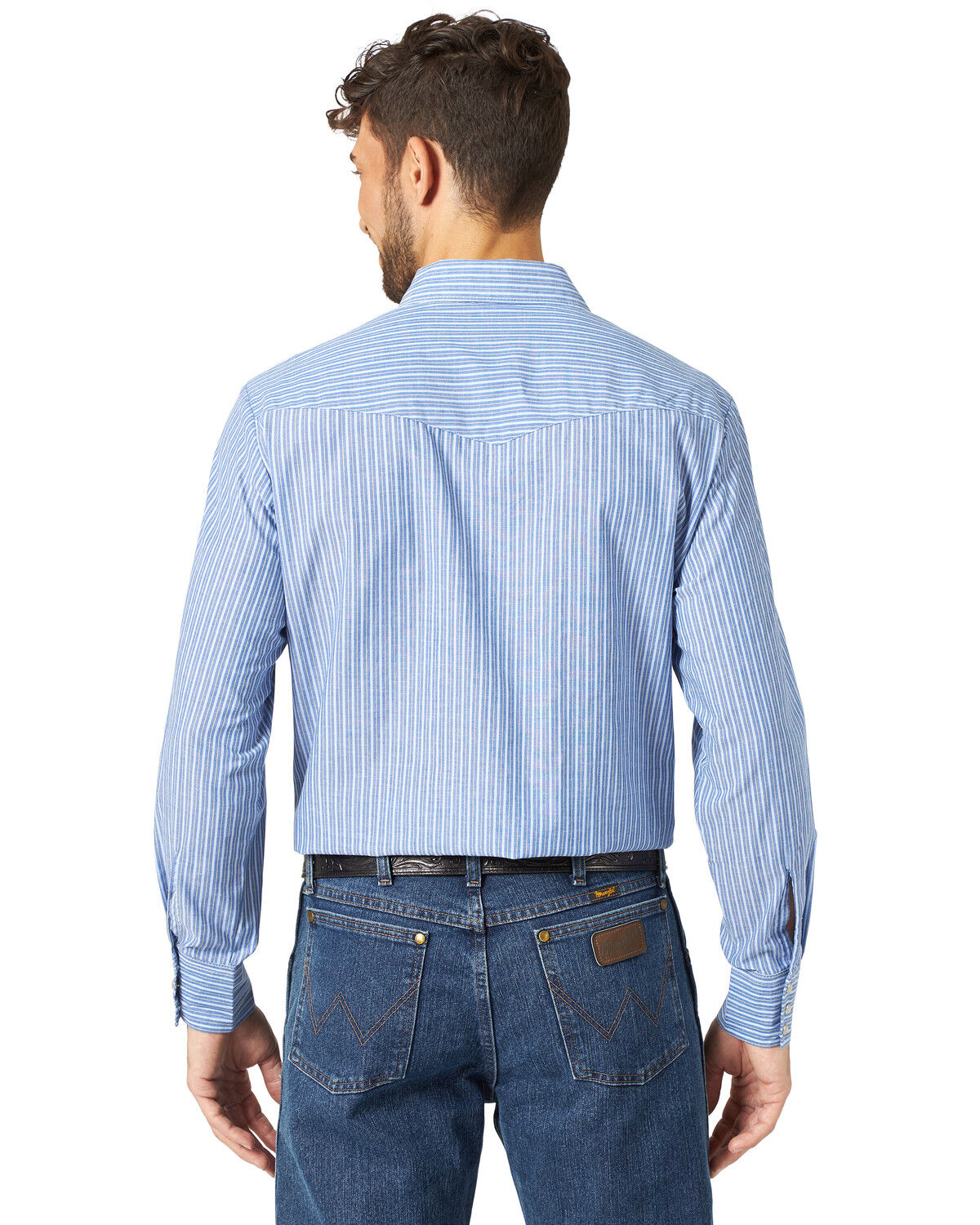 Image #4 - Wrangler Men's Assorted Stripe or Plaid Classic Long Sleeve Pearl Snap Western Shirt, Stripe, hi-res