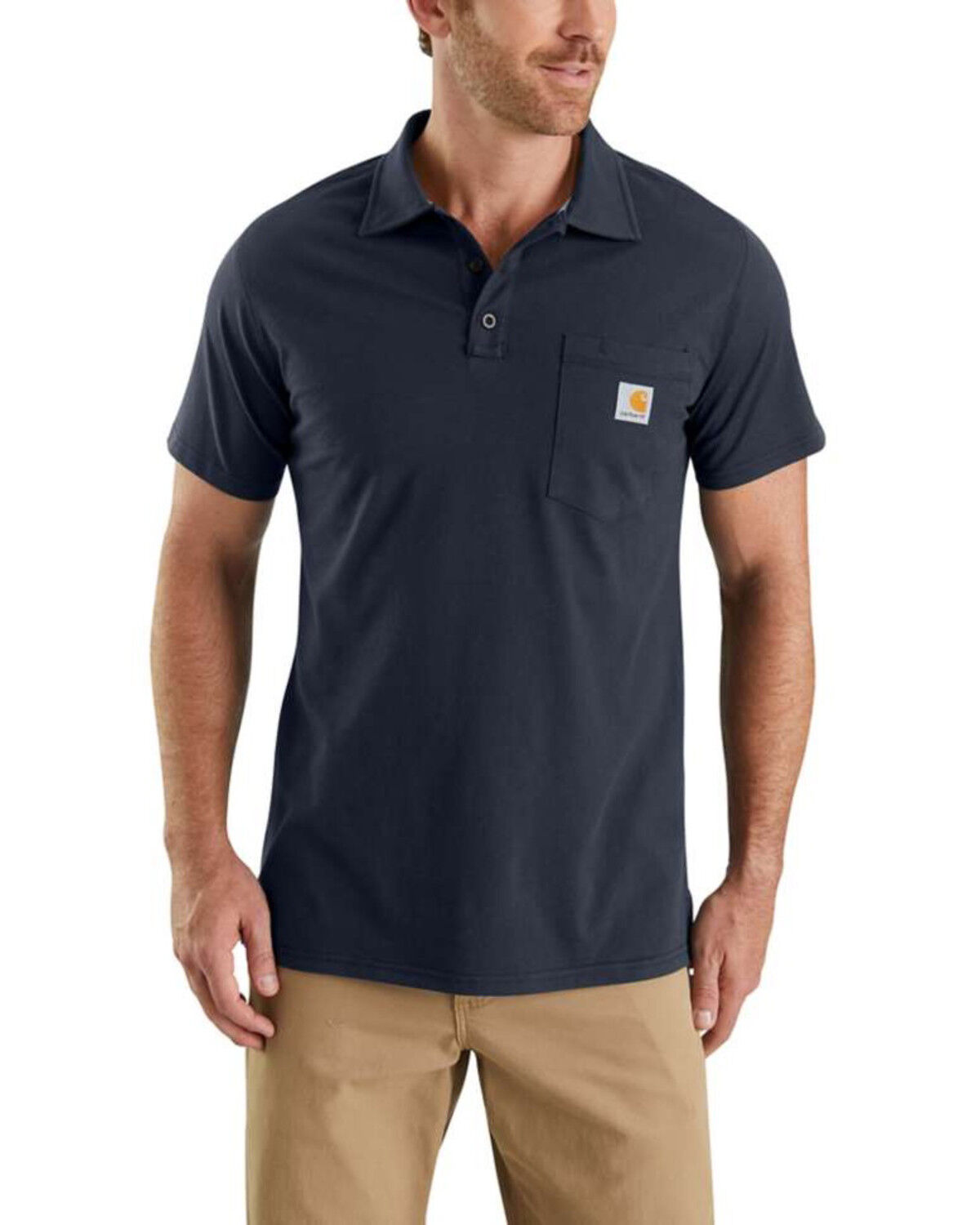 Image #1 - Carhartt Men's Force Cotton Pocket Polo Work Shirt, Navy, hi-res