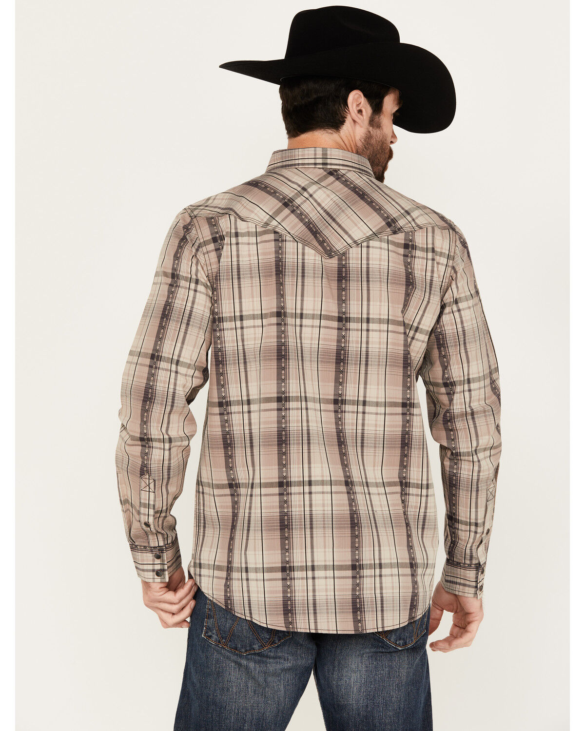 Image #4 - Moonshine Spirit Men's Load Plaid Print Long Sleeve Snap Western Shirt, Tan, hi-res