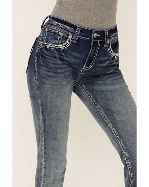 Grace in LA Women's Sequin Flap Pocket Light Wash Bootcut Jeans, Blue, hi-res