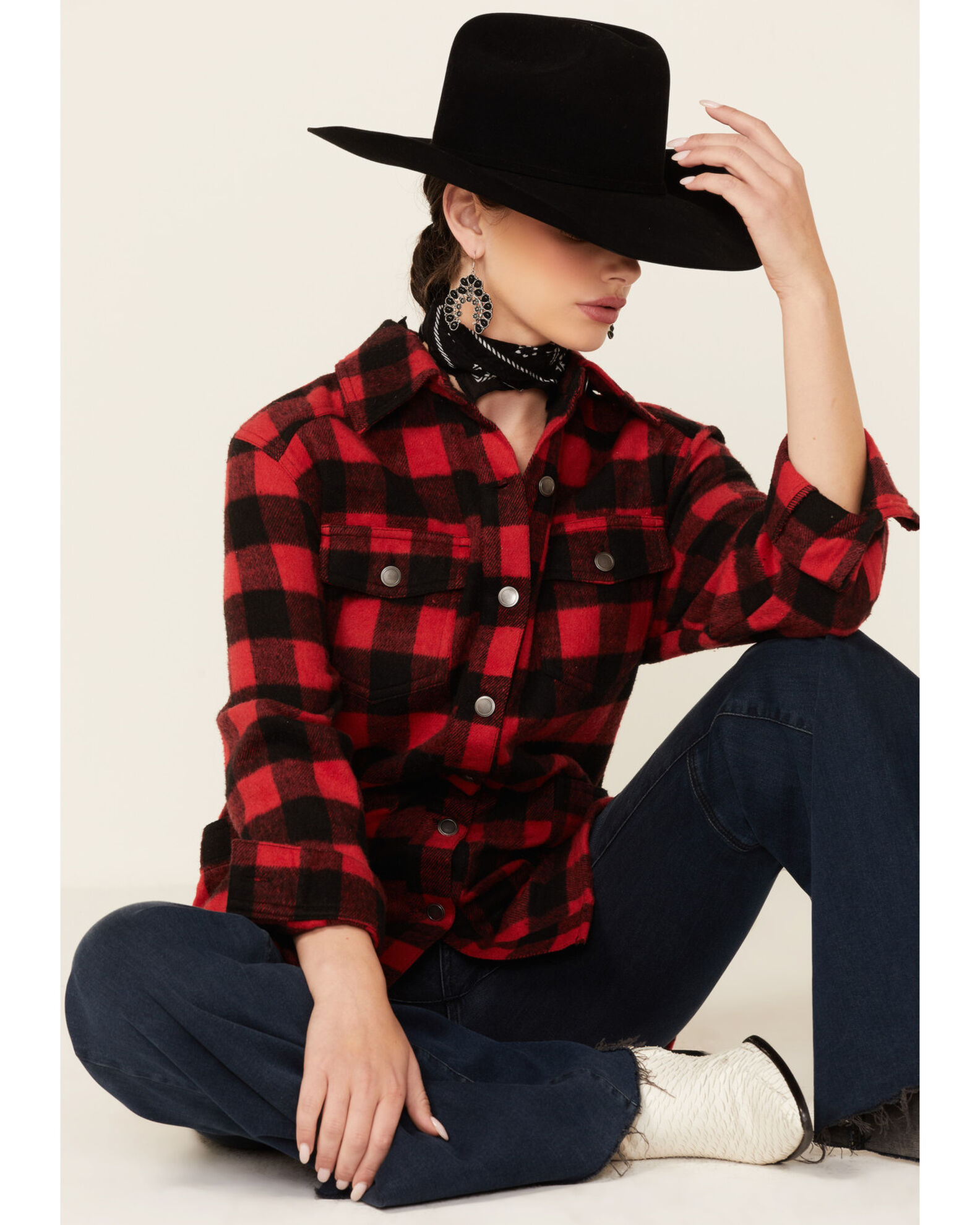 Red plaid shirt black jeans outlet