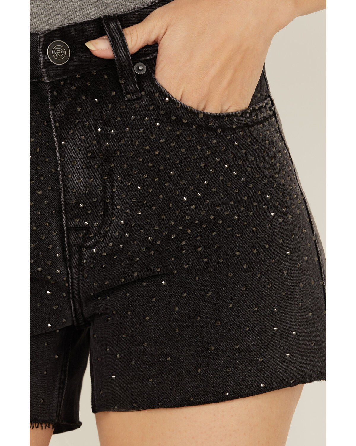 Image #2 - Rock & Roll Denim Women's High Rise Studded Cut Off Shorts, Black, hi-res
