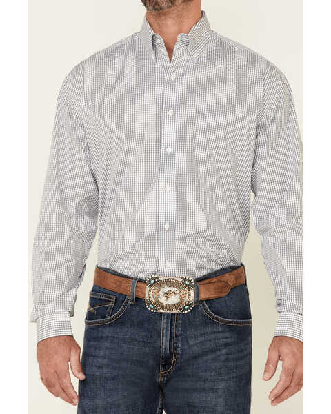 Image #3 - Stetson Men's Small Check Plaid Print Long Sleeve Button Down Western Shirt , Blue, hi-res