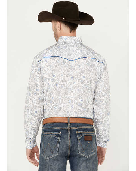Image #4 - Cowboy Hardware Men's Mixed Paisley Print Long Sleeve Pearl Snap Western Shirt, White, hi-res