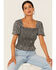 Image #1 - Beyond The Radar Women's Ditsy Floral Print Smocked Shirt, Black, hi-res