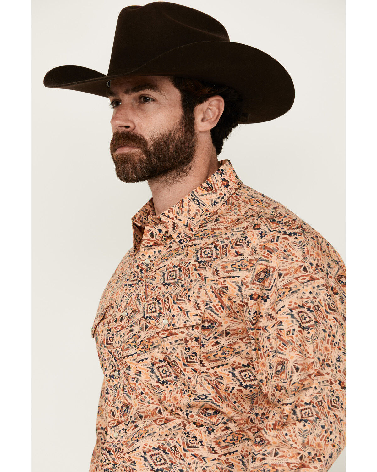 Image #2 - Wrangler Men's Checotah Print Long Sleeve Snap Western Shirt - Tall, Tan, hi-res