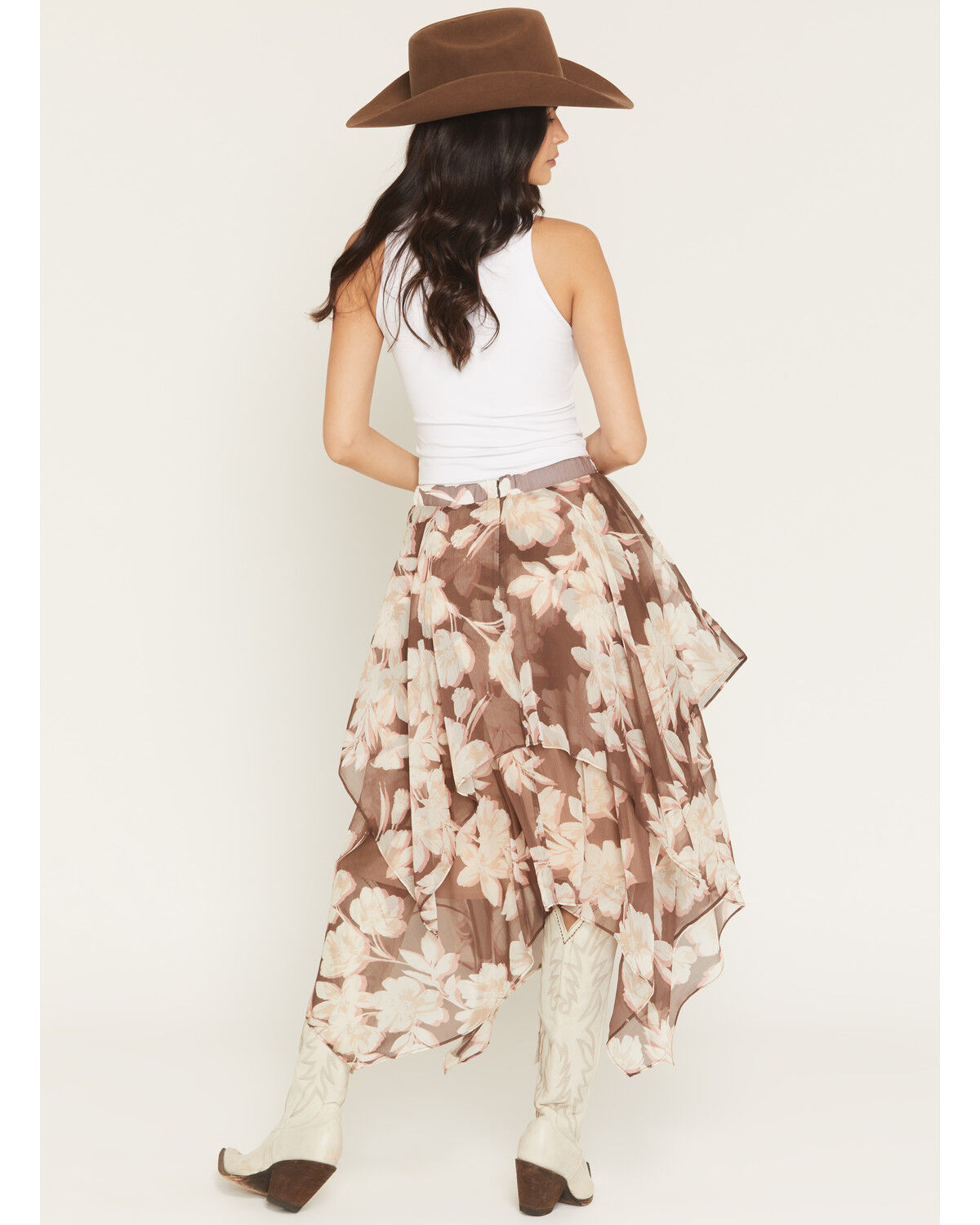 Image #3 - Shyanne Women's Floral Tiered Midi Skirt, Brown, hi-res