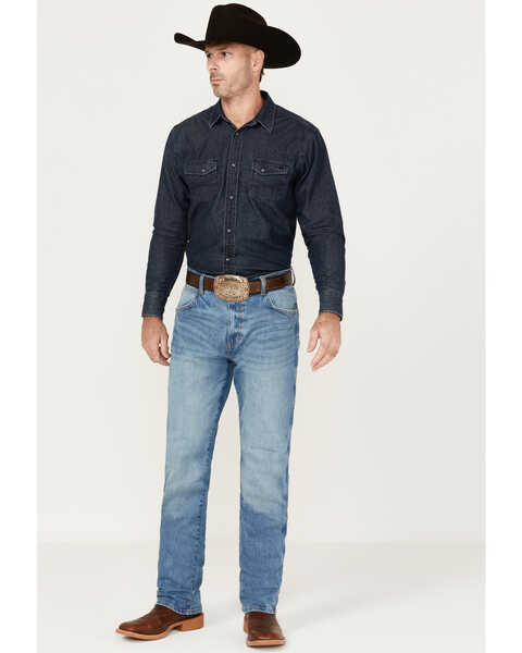 Image #1 - Wrangler Retro Men's Fergus Medium Wash Slim Straight Stretch Denim Jeans - Tall, Medium Wash, hi-res