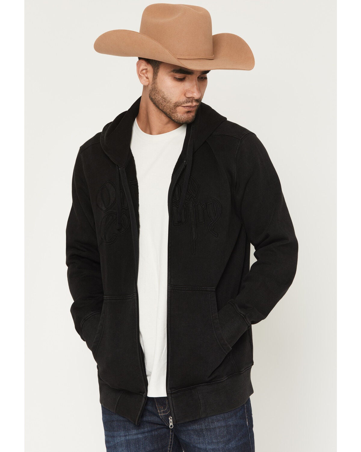 Moonshine Spirit&reg; Men's Outlaw Country Solid Hooded Jacket, Black, hi-res