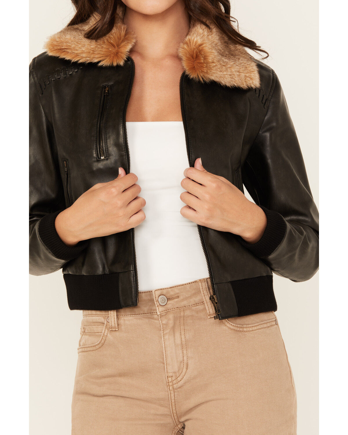 Image #3 - Cleo + Wolf Women's Casey Faux Fur Collar Jacket, Charcoal, hi-res