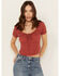 Image #1 - Wild Moss Women's Textured Corset Knit Top, Red, hi-res