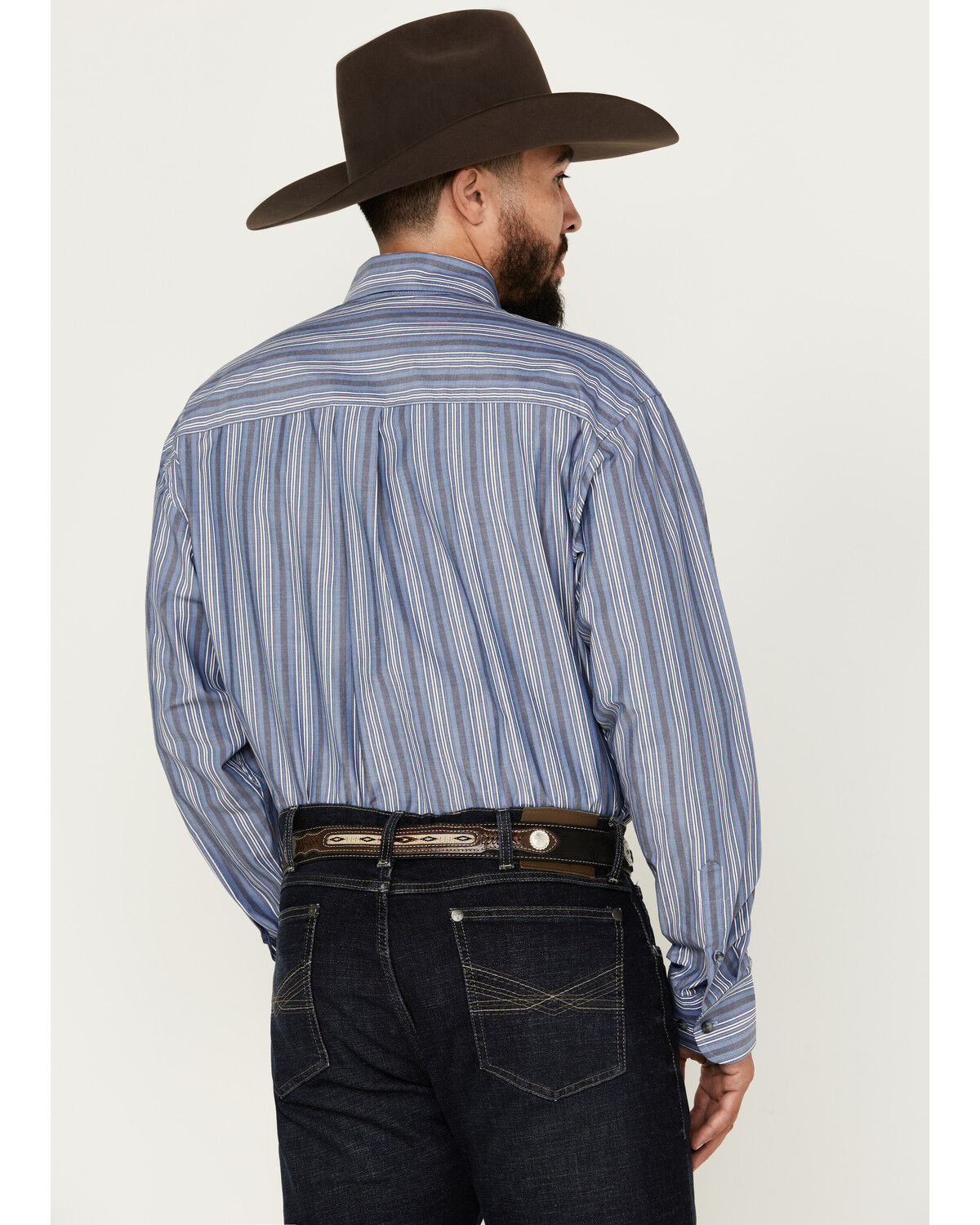 Image #4 - George Strait by Wrangler Men's Striped Long Sleeve Button-Down Western Shirt - Big, Blue, hi-res